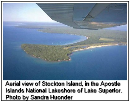 Aerial view of Stockton Island, in the Apostle Islands National Lakeshore of Lake Superior. Photo by Sandra Huonder