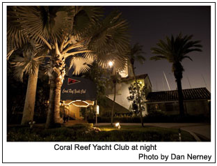 Coral Reef Yacht Club at night, Photo by Dan Nerney.