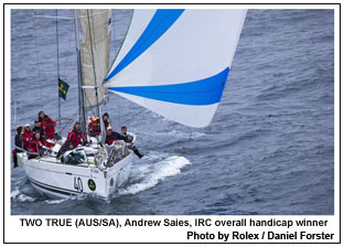 TWO TRUE (AUS/SA), Andrew Saies, IRC overall handicap winner Photo by Rolex / Daniel Forster.