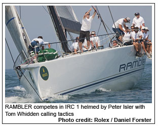 RAMBLER competes in IRC 1 helmed by Peter Isler with Tom Whidden calling tactics, Photo credit: Rolex / Daniel Forster