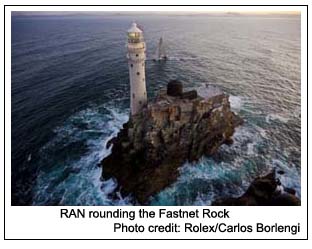 RAN rounding the fasnet rock,Photo Credit: Rolex / Carlo Borlengi