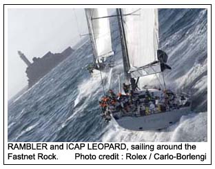 RAMBLER and ICAP LEOPARD, sailing around the fasnet track, Photo Credit: Rolex / Carlo Borlengi