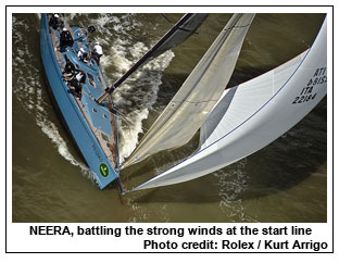NEERA, battling the strong winds at the start line , Photo credit: Rolex / Kurt Arrigo