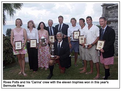 Rives Potts and his 'Carina' crew with the eleven trophies won in this year's Bermuda Race, Aerial Photography: Daniel Forster/PPLL