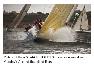 Malcom Clarke's J/44 DIOGENES2 crashes upwind in Monday's Around the Island Race