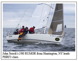 John Storck's J/80 RUMOR from Huntington, NY leads PHRF3 class.