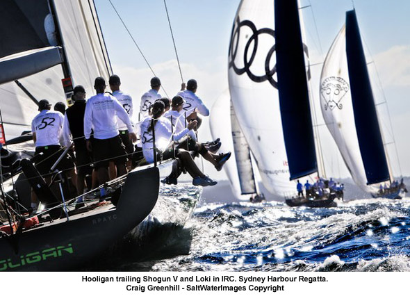 Hooligan trailing Shogun V and Loki in IRC. Sydney Harbour Regatta.  Craig Greenhill - SaltWaterImages Copyright