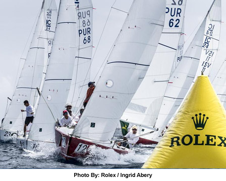  IC 24s rounding the buoy, with Puerto Rico's TEAM URAYO leading