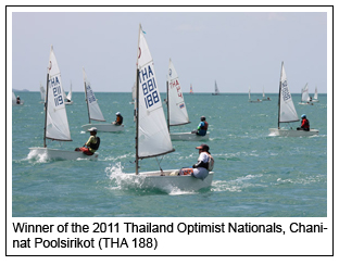 Winner of the 2011 Thailand Optimist Nationals, Chaninat Poolsirikot (THA 188)