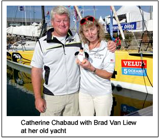Catherine Chabaud with Brad Van Liew at her old yacht