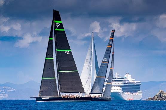 Bella Mente and Proteus go head to head on the racecourse at the 2017 Les Voiles de St. Barth
(Photo Credit: Christophe Jouany)