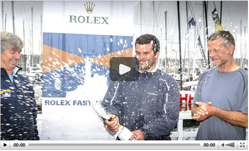 RORC CEO Eddie Warden Owen and 2013 Rolex Fastnet overall winners Alexis Loison and Pascal Loison - NIGHT AND DAY