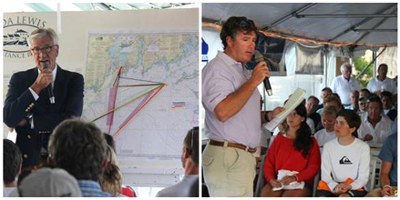 The Ida Lewis Distance Races Principal Race Officer Peter Gerard (left) and Regatta Chair Simon Davidson (right) addressing competitors during the skippers meeting  (Photo Courtesy of ILYC)