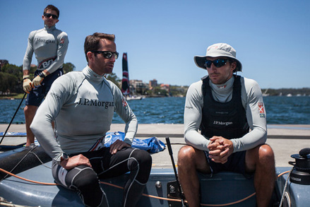 On the dock at the RSYS - Skipper, Ben Ainslie with Paul 'CJ' Campbell-James