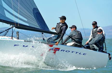 Brian Porter at the helm of Full Throttle on his way to winning the Sperry Top-Sider Melges 24 World Championship (Photo Credit 2013 Pierrick Contin | IM24CA)