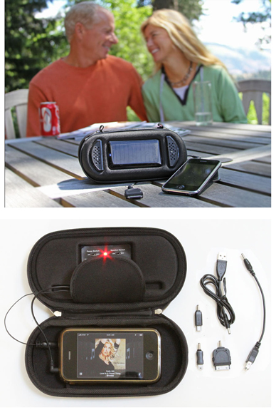 Packing light is useful in many situations, such as traveling, camping, boating or even just on a daily basis. The SoliCharger-SP from Davis Instruments combines a solar charger, high-output speakers and rugged carrying case all in one. Now users can recharge their cell phone or portable devices on the go, while also protecting it.