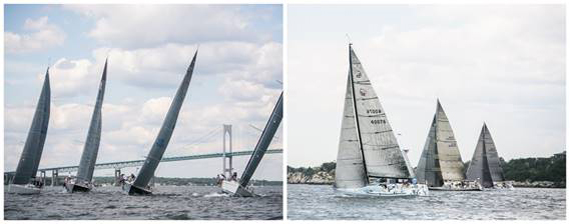 (Left) IRC Class starts at last years Ida Lewis Distance Race; (Right) PHRF Class races upwind (Photo Credit Meghan Sepe).