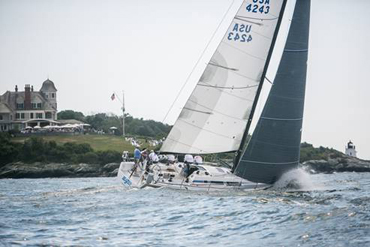 Chris Culvers Swan 42 Blazer, which won the IRC class at last years Ida Lewis Distance Race, sails by Castle Hill in Newport, R.I.  (Photo Credit Meghan Sepe)