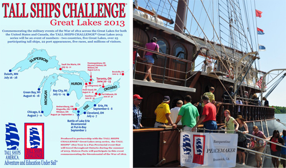 (left) Port map for TALL SHIPS CHALLENGE Great Lakes 2013(right) Guests onboard the barquentine Peacemaker during the TALL SHIPS CHALLENGE Series Atlantic 2012. (Both Photos Courtesy of Tall Ships America)