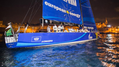 ESIMIT EUROPA 2 (SLO) crosses the finish line to claim line honors for the 4th time