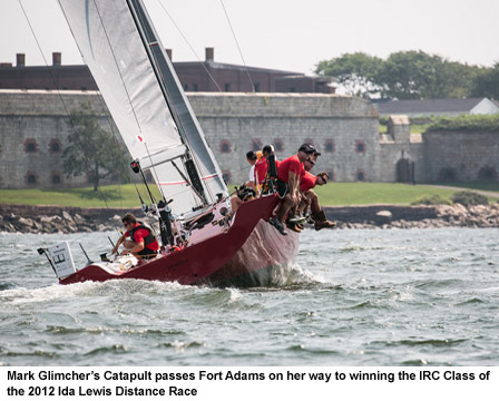 Mark Glimchers Catapult passes Fort Adams on her way to winning the IRC Class of the 2012 Ida Lewis Distance Race