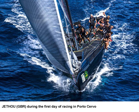 JETHOU (GBR) during the first day of racing in Porto Cervo