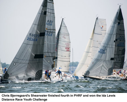 Chris Bjerregaards Shearwater finished fourth in PHRF and won the Ida Lewis Distance Race Youth Challenge
