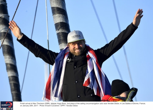 Finish arrival of Alex Thomson (GBR), skipper Hugo Boss, 2nd place of the sailing circumnavigation solo race Vendee Globe, in Les Sables d'Olonne, France on January 20th, 2017 - Photo Vincent Curutchet / DPPI / Vendee Globe