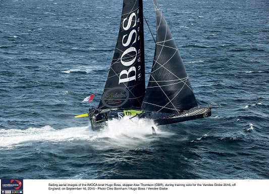 Sailing serial images of the IMOCA boat Hugo Boss, skipper Alex Thomson, suring traing for the Vendee Global, off England, Sep 16 2016, Photo - Cheo Bamean / Hogo Boss / vendee Globe