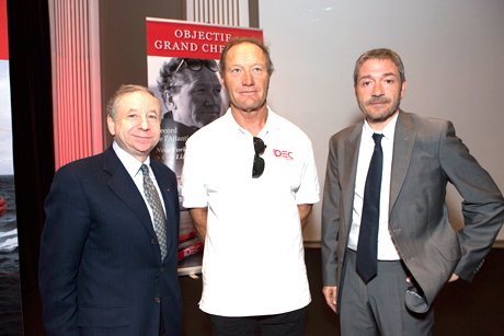 Jean Todt (godfather to the IDEC maxi-trimaran), Francis Joyon and Patrice Lafargue