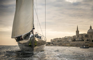 RN 2 (GBR) approaching the finish line in Marsamxett Harbour