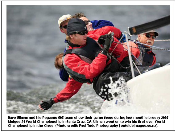 Dave Ullman and his Pegasus 505 team show their game faces during last month's breezy 2007 Melges 24 World Championship in Santa Cruz, CA. Ullman went on to win his first-ever World Championship in the Class. (Photo credit: Paul Todd Photography | outsideimages.co.nz)