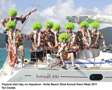 Tropical shirt day on Impulsive - Airlie Beach 22nd Annual Race Week 2011  Teri Dodds