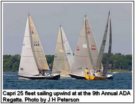 Capri 25 fleet sailing upwind at at the 9th Annual ADA Regatta. Photo by J H Peterson