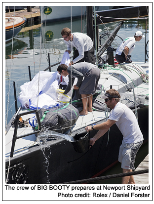 The crew of BIG BOOTY prepares at Newport Shipyard, Photo credit: Rolex / Daniel Forster