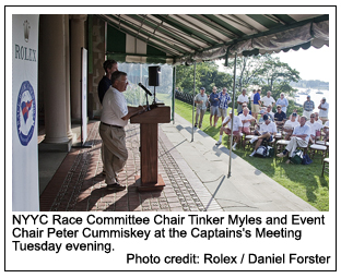 NYYC Race Committee Chair Tinker Myles and Event Chair Peter Cummiskey at the Captains's Meeting Tuesday evening., Photo credit: Rolex /   Daniel Forster