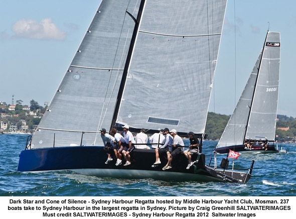 Dark Star and Cone of Silence - Sydney Harbour Regatta hosted by Middle Harbour Yacht Club, Mosman. 237 boats take to Sydney Harbour in the largest regatta in Sydney. Picture by Craig Greenhill SALTWATERIMAGES Must credit SALTWATERIMAGES - Sydney Harbour Regatta 2012  Saltwater Images