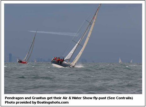 Pendragon and Gravitas get their Air & Water Show fly-past (See Contrails). Photo provided by Boatingshots.com