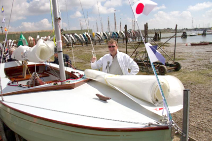 Owner Alan Hicks celebrates the launching of BOD C54 Storm Petrel