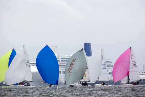 It may look like chaos, but this dance of top J/70s practicing spinnaker work is like a finely choreographed ballet at times.