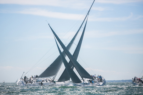 IRC competitors Maximizer and Entropy cross paths after the start of the 2014 Ida Lewis Distance Race (Photo Credit Meghan Sepe)