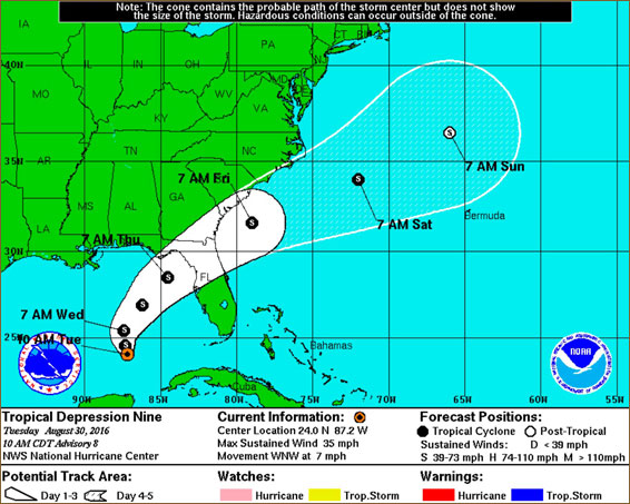 Boaters need to prepare for Tropical Depression Nines heavy rains, says BoatUS. Photo Credit NOAA