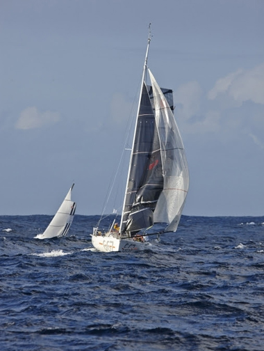 Photo taken from the PSP Cormoran during the abandoned first leg from Douarnenez to Sada. Credit Jacques Vapillon / Mini Transat 2013