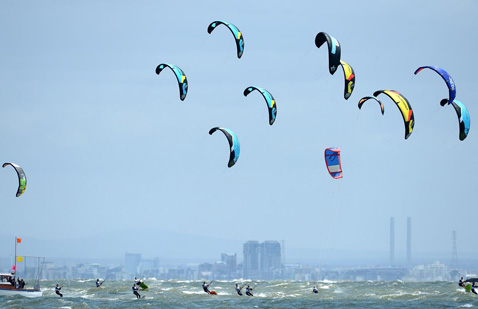 Fleet action at the 2013 ISAF Sailing World Cup - Melbourne. Image: Jeff Crow - Sport the Libra