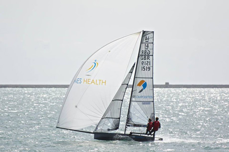 Photo: Archie Massey and Harvey Hillary competing in the Castle Cove Sailing Clubs Prince of Wales Cup Week in August 2014. Credit: Mary Pudney