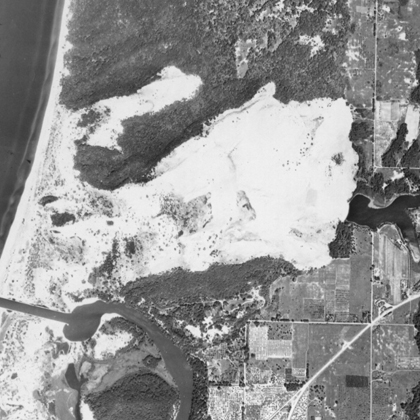 This 1950 photograph shows the dunes in Saugatuck, Mich. four years before the area was purchased to use for dune rides.