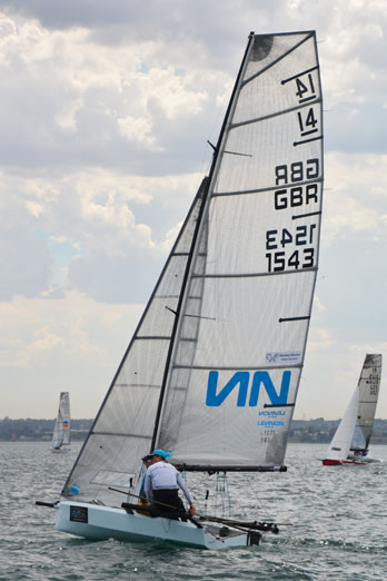 Britains Glenn Truswell and crew Sam Pascoe wait out the soft breeze and a start in todays Practice Race Credit: Rhenny Cunningham - Sailing Shots