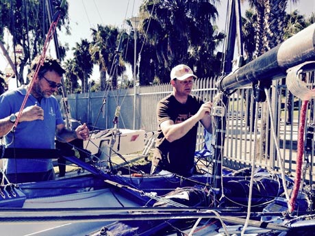 Britains Julian Pearson and David Edge hard at work on Beast II prior to the start of racing today. Credit: Tracey Johnstone