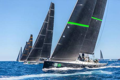 Bella Mente racing fellow Maxi 72s at the 2014 Maxi Yacht Rolex Cup in Sardinia (Photo Credit: Jesus Renedo) 