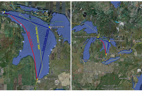 Overview and close-up of the Cove Island and Shore Course for the Bells Beer Bayview Mackinac Race.
Click photo to download in high resolution.